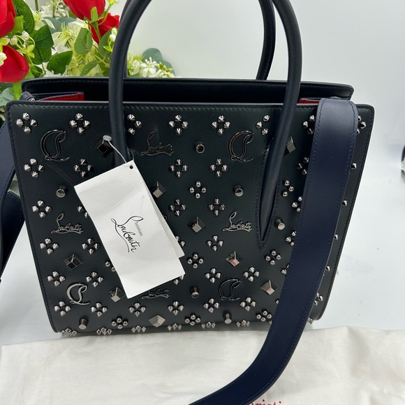 Women's Christian Louboutin studded monogram, leather tote with shoulder strap - Picture 2 of 16